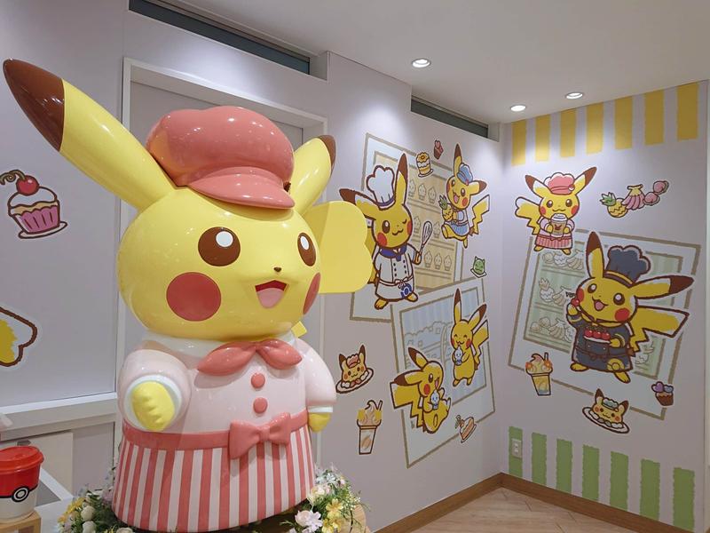 Interior of an anime themed collaboration cafe in Tokyo with character decorations